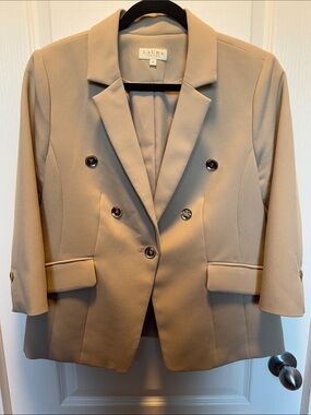 Laura Petite Taupe Double-Breasted Blazer